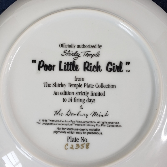Danbury Mint Collectors Plate Shirley Temple Poor Little Rich Girl Vintage - Picture 6 of 11